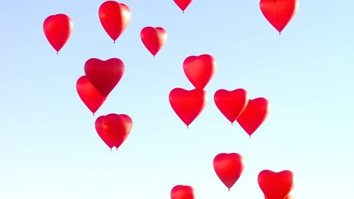 Seamless looping animation with many heart-shaped red balloons. Love, Valentines