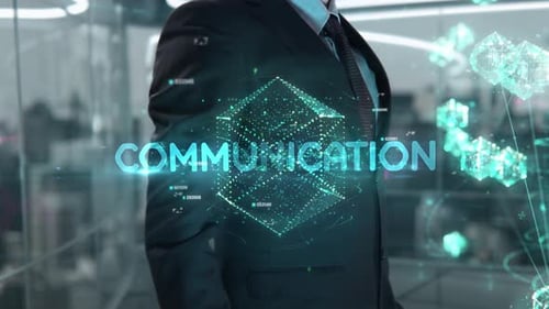 Homme d'affaires avec concept d'hologramme de communication