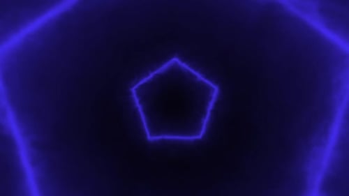 Multiple hexagon shapes moving and changing color against black background