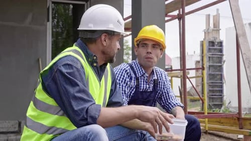 Two Male Engineers Eating at Work