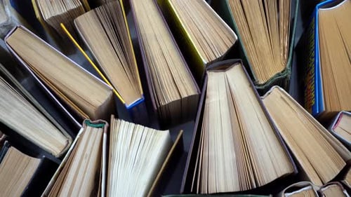 Collection of Vintage Books Pile Close Up Still