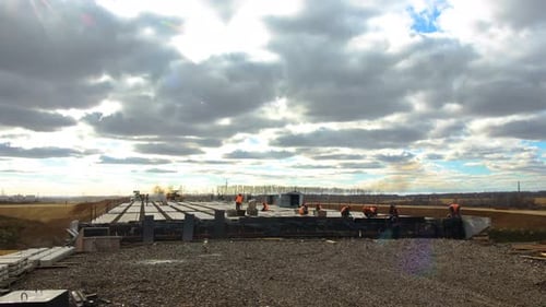 Timelapse of the Construction of the Road. Bridge Construction