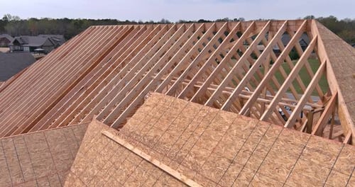 House Construction: Wooden Framework Aerial View