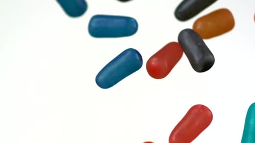 Colorful Candies Falling on a White Background