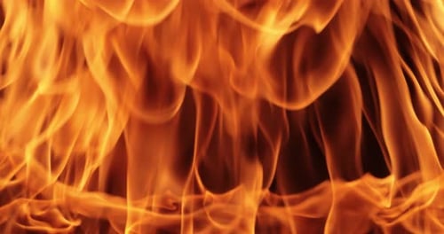Flammen des Feuers auf schwarzem Hintergrund in Zeitlupe