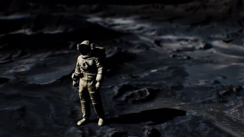 Astronaut on Lunar Surface in Futuristic Space Exploration Scene