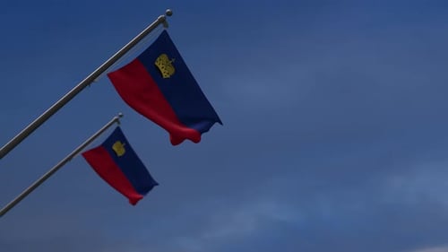 Liechtenstein National Flag Waving in Blue Sky