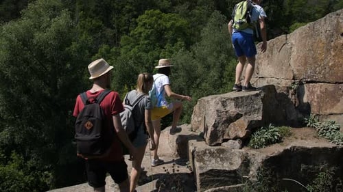 Group of Diverse Friends Hiking on Rocky Mountain