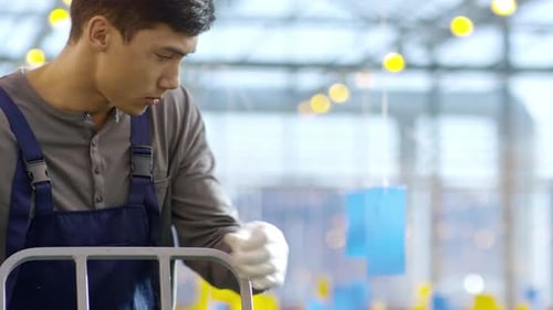 Young Adult Farming in Greenhouse