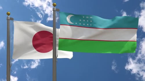 Realistic Waving Flags of Japan and Uzbekistan