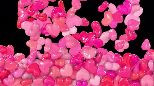 3D Glossy Hearts Falling and Filling Background Animation