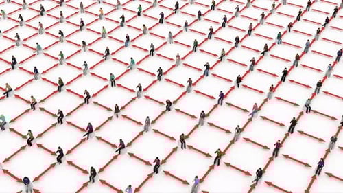 Geometric Grid of People and Social Connection Arrows