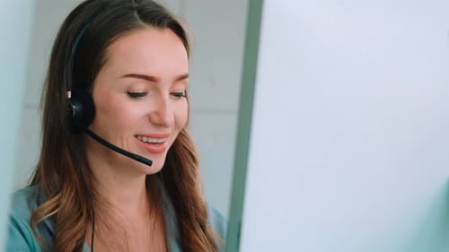 Business People Wearing Headset Working in Office