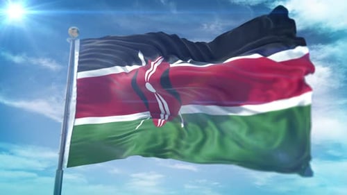 Realistic Kenya National Flag Waving with Sun Flare