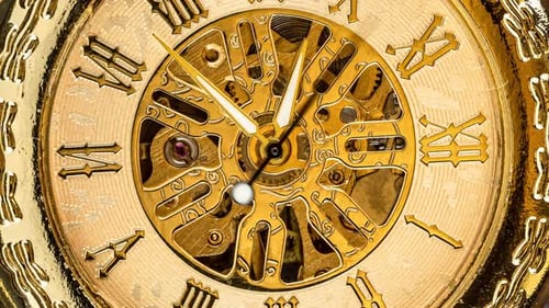 Spiral Clock Track of Time. Antique Clock Dial Close-up. Vintage Pocket Watch.
