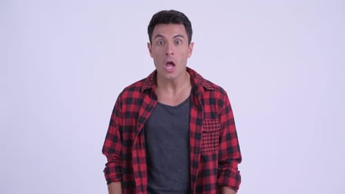 Man with Dark Hair Expresses Shock