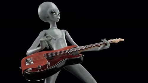 3D Alien Playing Bass Guitar Performance