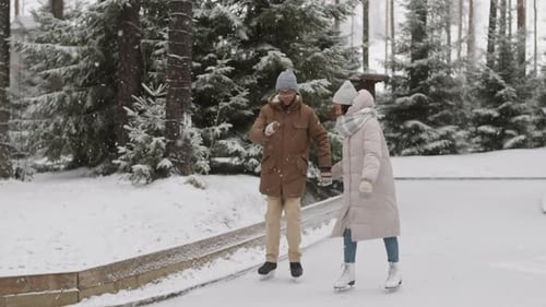 Diverse Couple Skating Outdoors