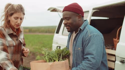 Customers Buying Vegetables at Outdoor Farmer's Market