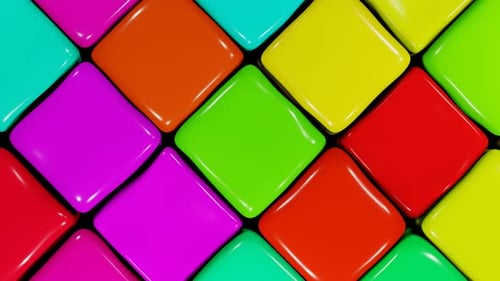 Abstrakter Hintergrund mit rotierenden weichen Kästchen. Gelee-Würfel verziehen sich. 3D Animation pulsierend