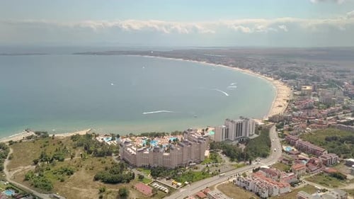 Aerial View of Sunny Beach City That is Located on Black Sea Shore