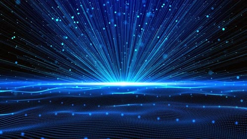 Futuristic Blue Digital Data Waves and Light Rays