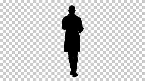 Silhouette Doctor examining something while walking, Alpha Channel