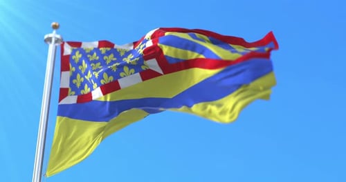 Realistic Auvergne Flag Waving on Blue Sky Seamless Loop