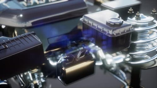 Shiny Car Engine Parts 3D Render Animation