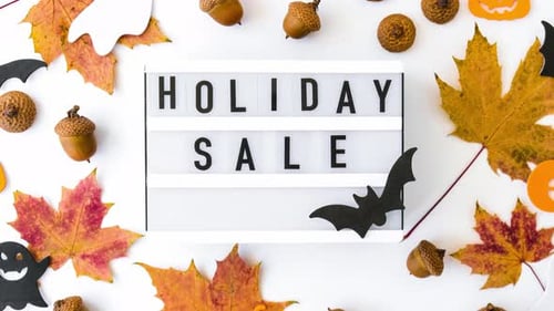 Zoom in Out Lightbox with Text HOLIDAY SALE Halloween Autumn Leaves Decorations Sale Shopping