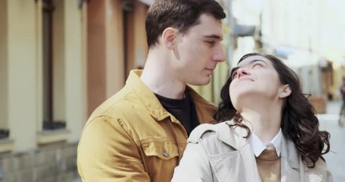 Sweet Couple Have Vacation in Old European Town