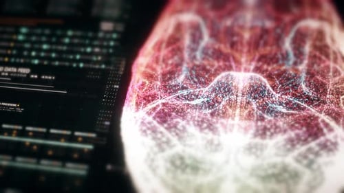 Futuristic Human Brain Scan with Advanced HUD Data Analysis