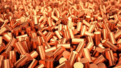 Close up of pure copper cylindrical granulate. Used in the electrical industry.