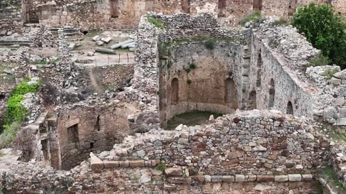 Old ruined city Syedra Turkey Alanya 4K Aerıal Vıew