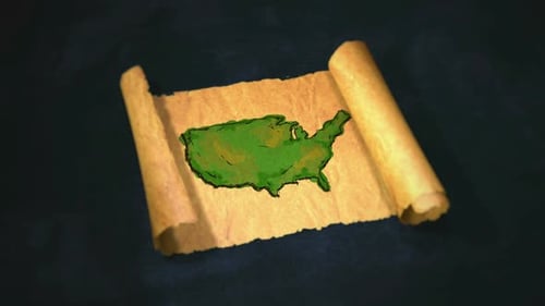 United States Map Drawing Reveal on Ancient Scroll