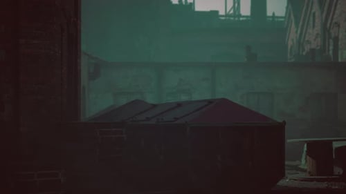 Abandoned Industrial Factory Buildings at Sunset