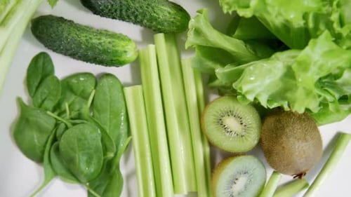 Fresh Green Fruits and Vegetables Close Up