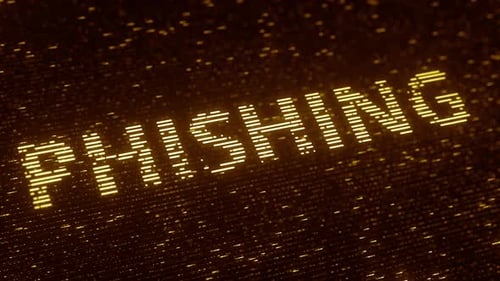 Palavra de PHISHING feita com partículas luminescentes voadoras