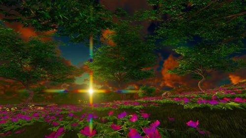 Panorama Green Field At Sunset 2K