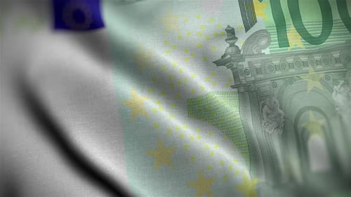 Abstract European Union Flag and Euro Money Waving Background