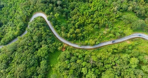 Aerial View of Road on Mountains and Forest