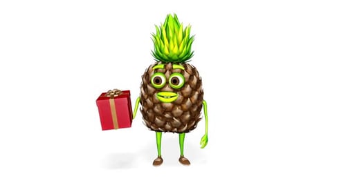 Pineapple Cartoon Shows Gift Loop On White Background