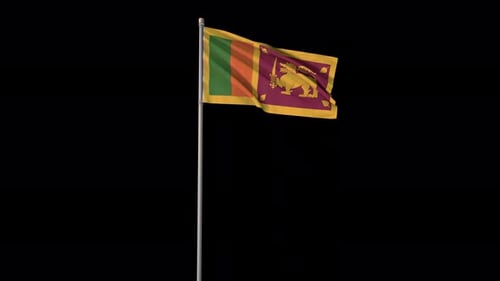 Realistic Waving Sri Lanka National Flag on Flagpole