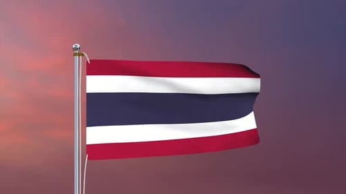 Waving Thailand Flag on Pole Against Gradient Sky