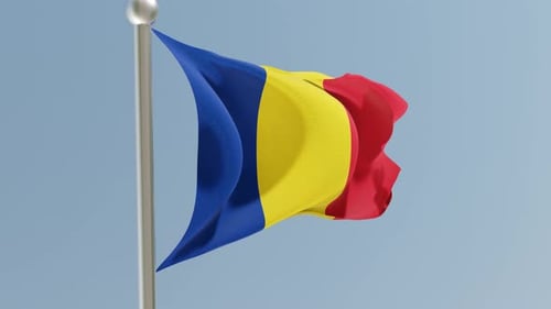 Dynamic Flag of Romania Waving Proudly on Clear Sky