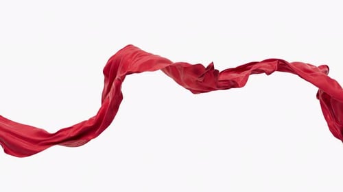 Fluid Red Silk Cloth Waving Against White Background