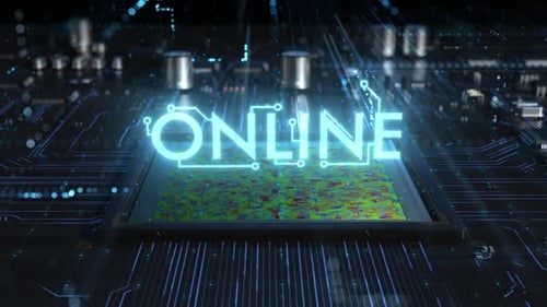 Animated Online Text Reveal on Futuristic Circuit Board