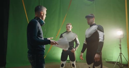 Sci-Fi Film Set with Actors and Director