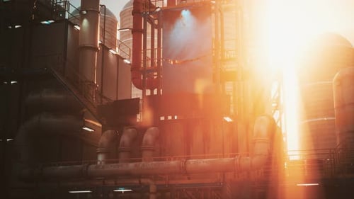 Oil Industry Refinery Factory at Sunset