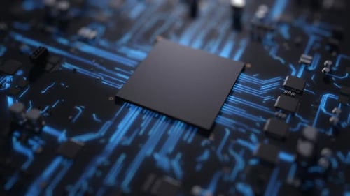 Zentralprozessor auf einer Leiterplatte dynamische 3D-Animation